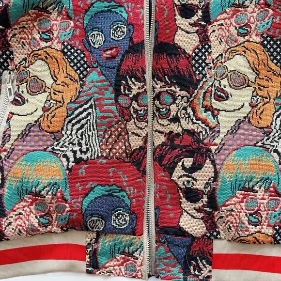 V.I.P. Collection Men's Multi Faces Jacquard Varsity Bomber Jacket Size L